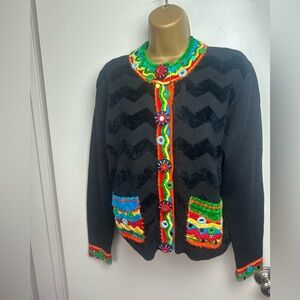 The Collective Works of Berek 2 Multicolored Artsy Embroidery‎ Sequin Sweater M